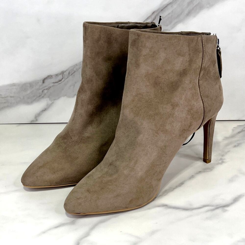 Express Size 7 Faux Suede Ankle Bootie Stiletto High Heel Tan New With Tags
